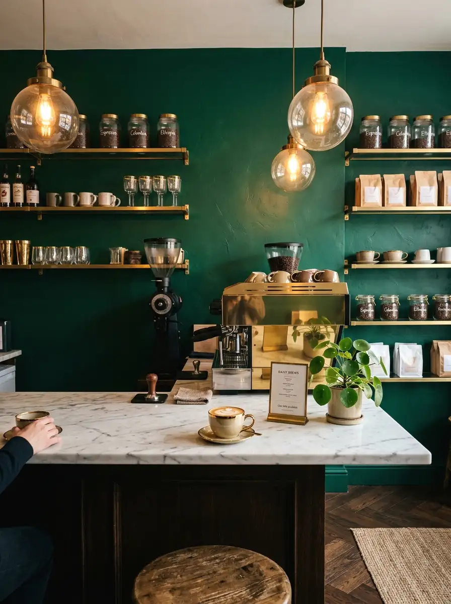 dark emerald green accent wall