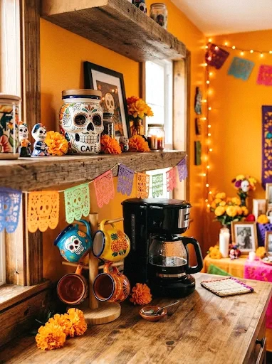 day of the dead inspired coffee nook