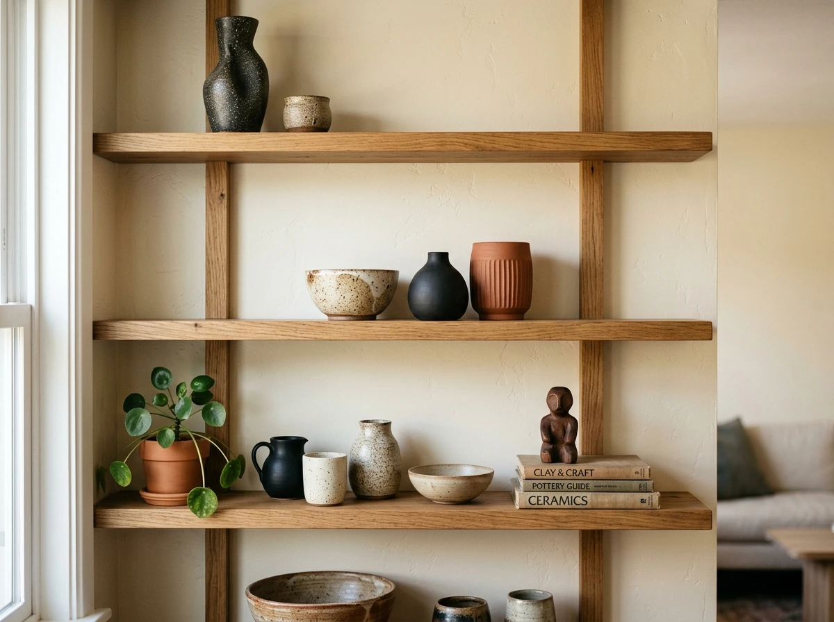display handmade ceramics on open shelving