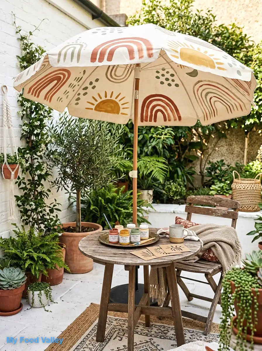 diy painted umbrella in earth-tone patterns