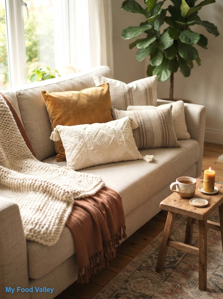 drape layered throws and textured pillows