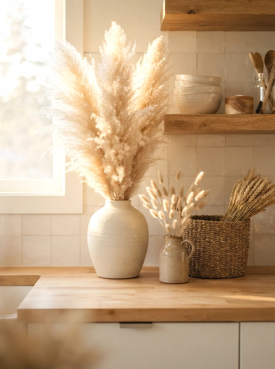 dried botanicals and pampas grass styling
