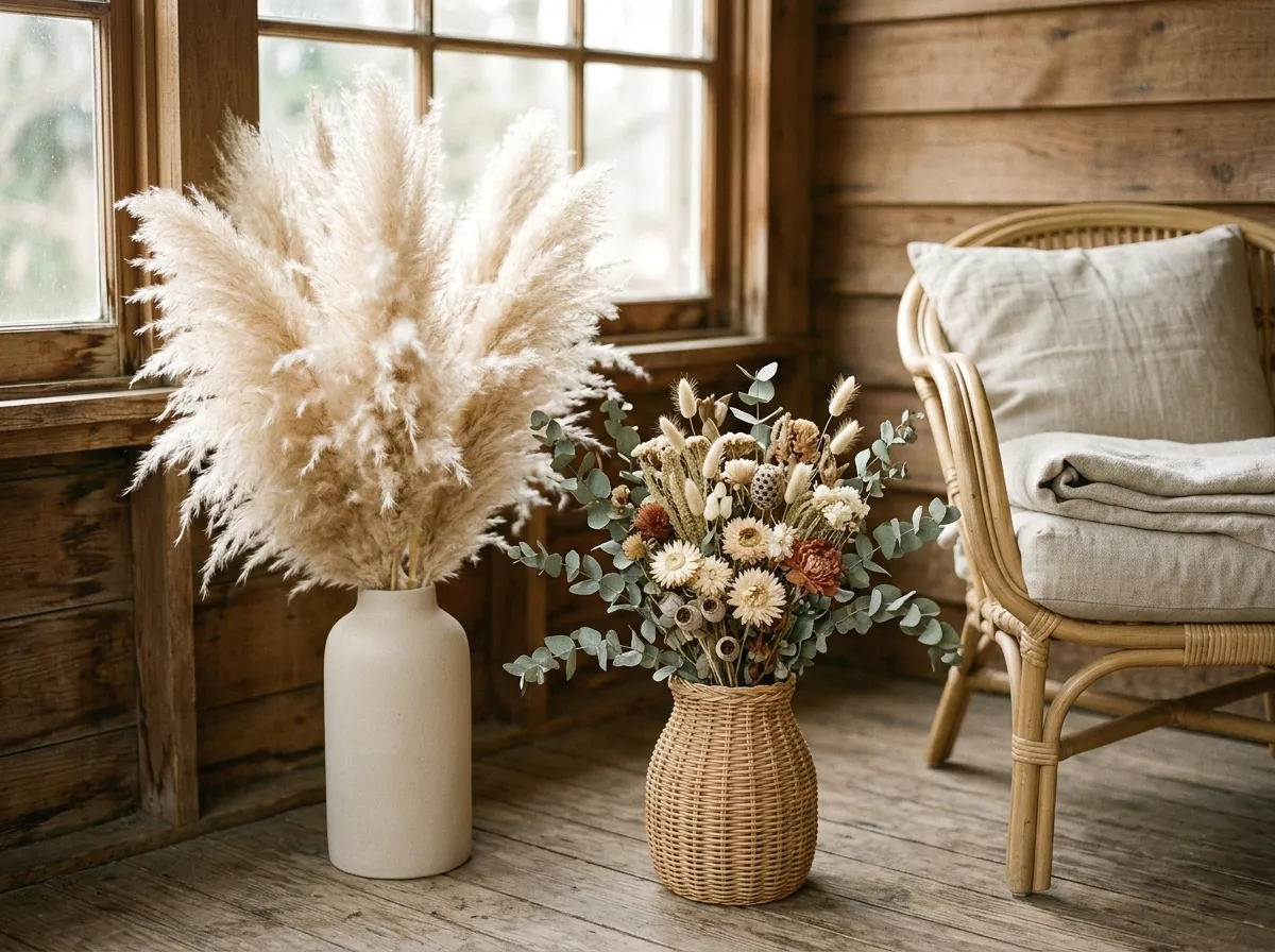 dried flower and pampas grass arrangements