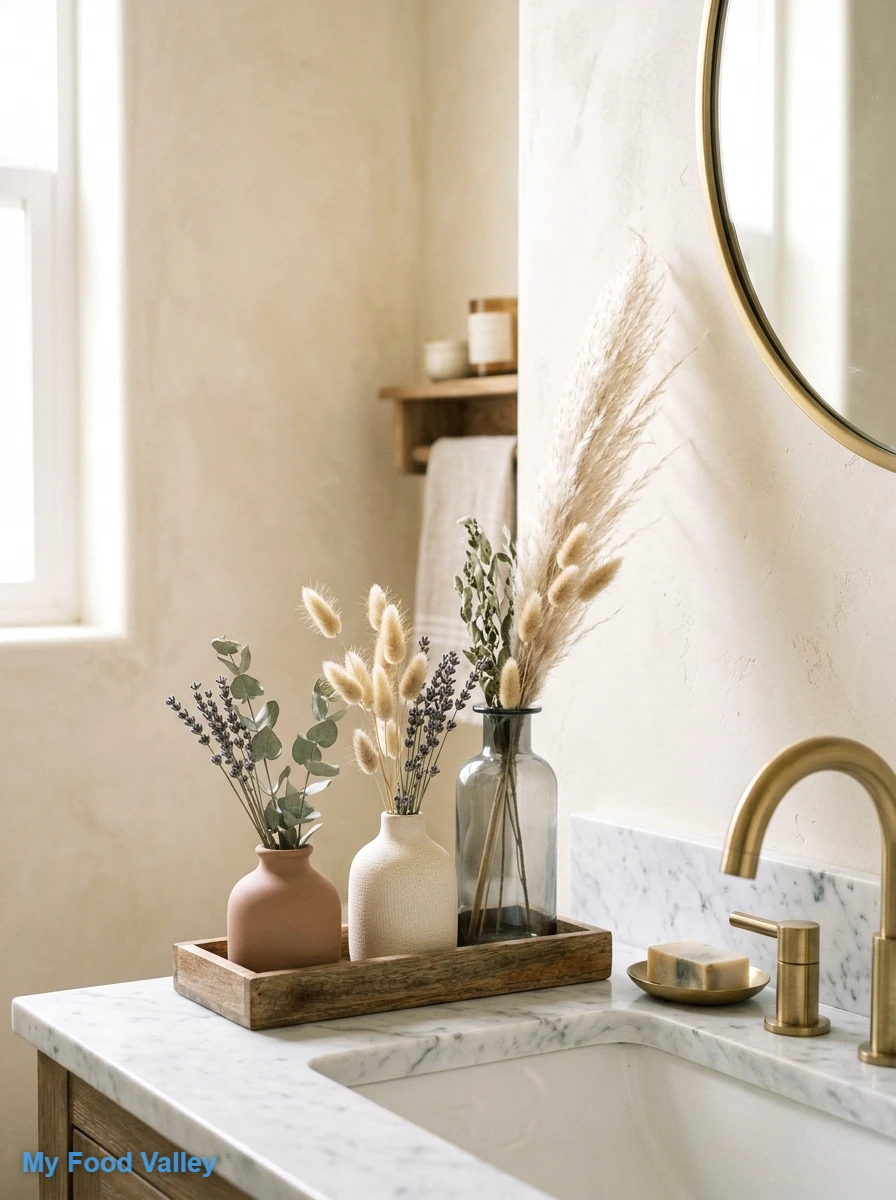 dried flowers and pampas in bud vases