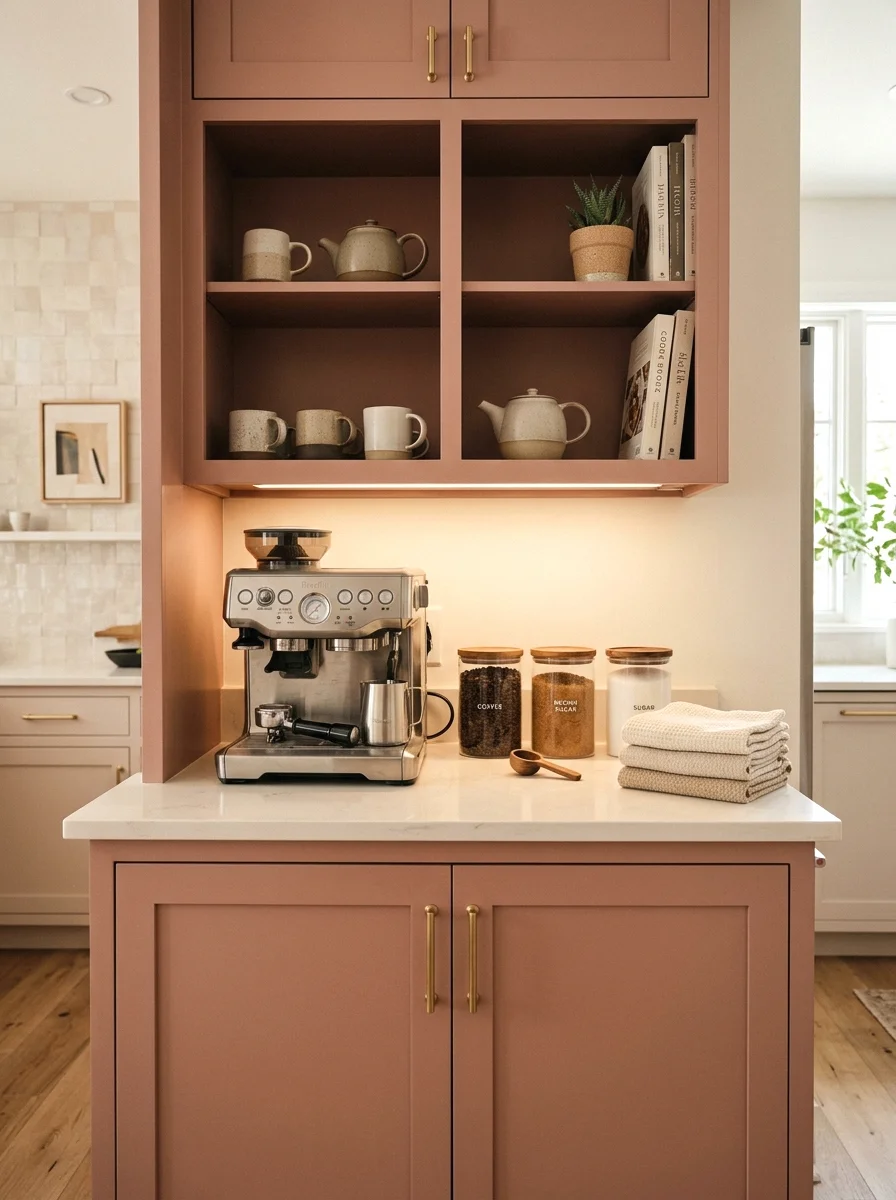 dusty rose built-in nook