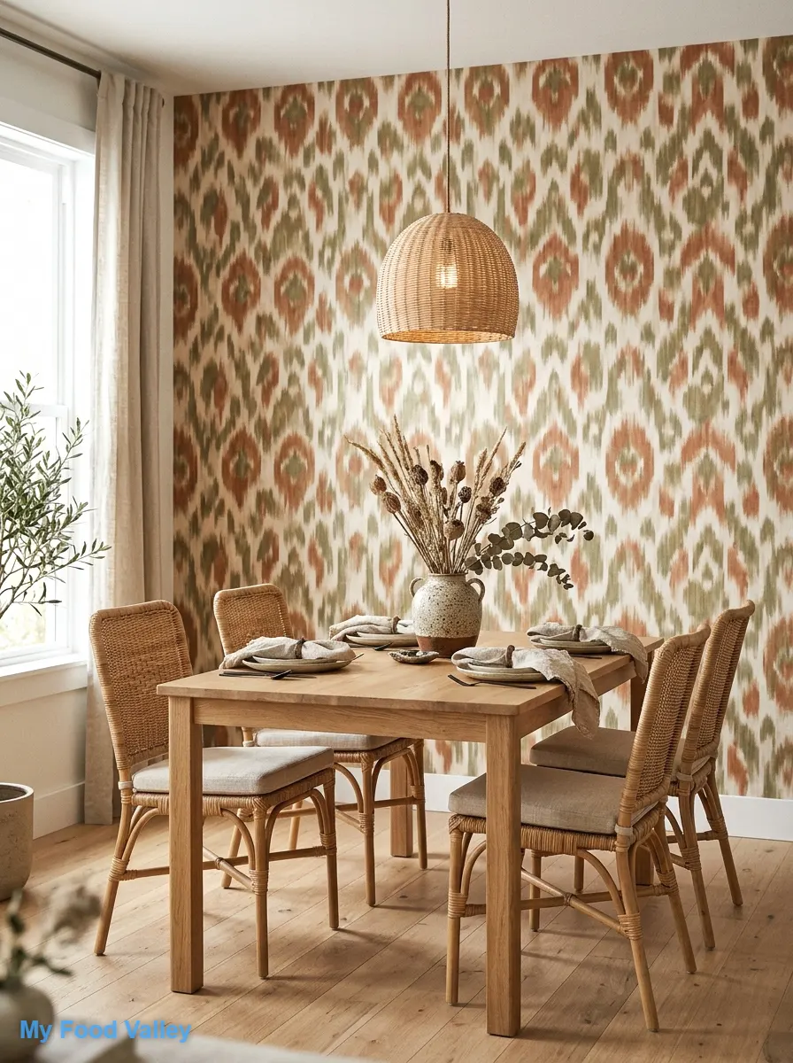 earth-tone ikat print wallpaper