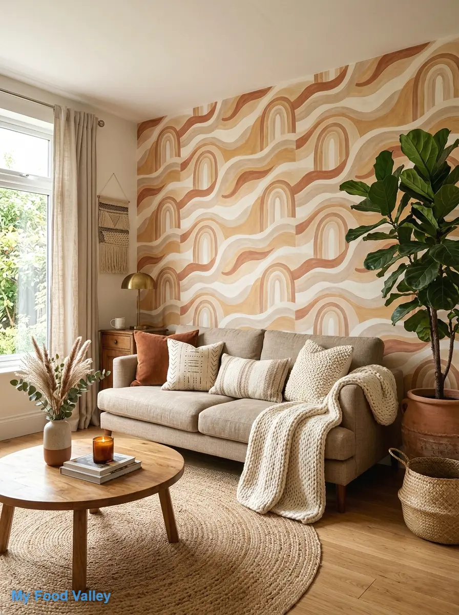 earthy ochre abstract wave wallpaper
