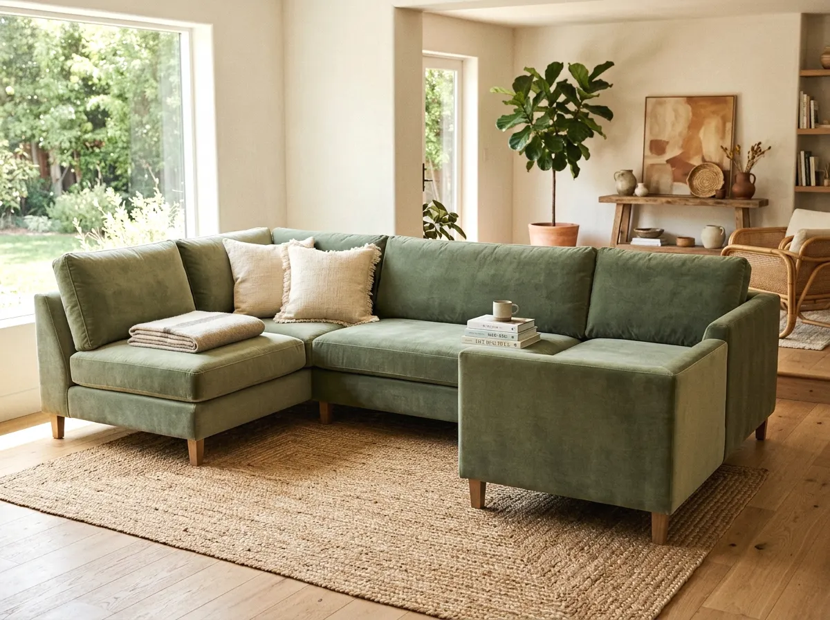 earthy sage green velvet sectional