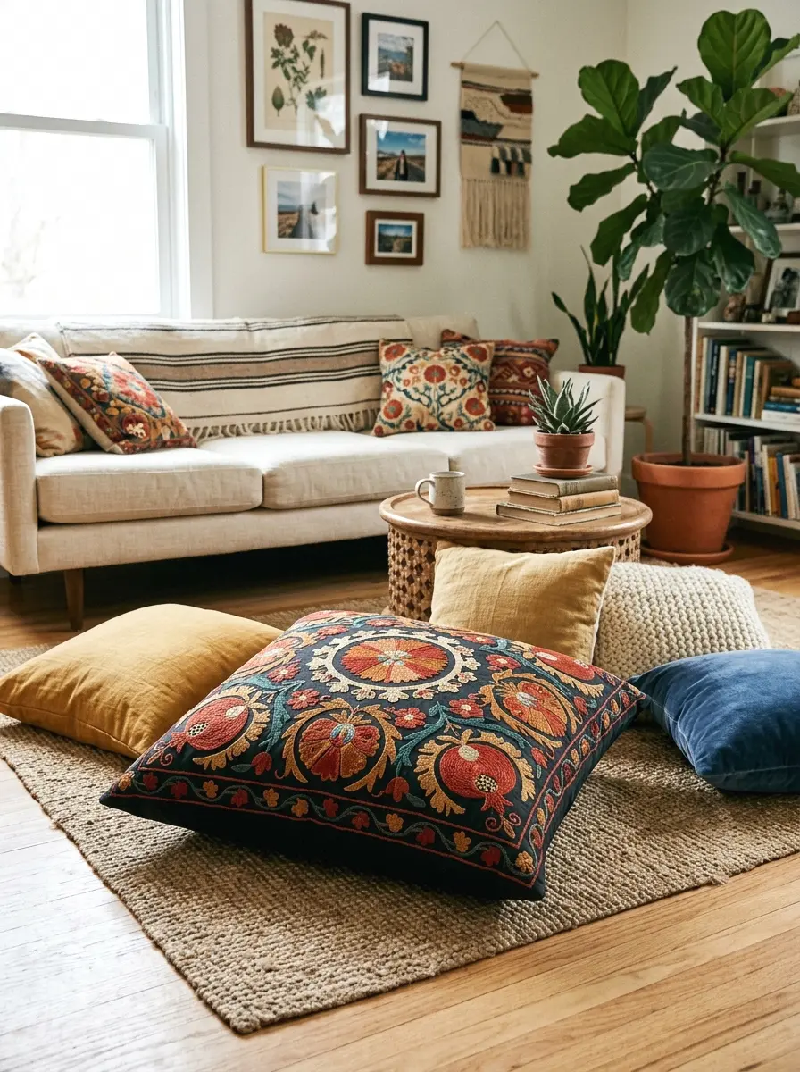 embroidered suzani floor pillow
