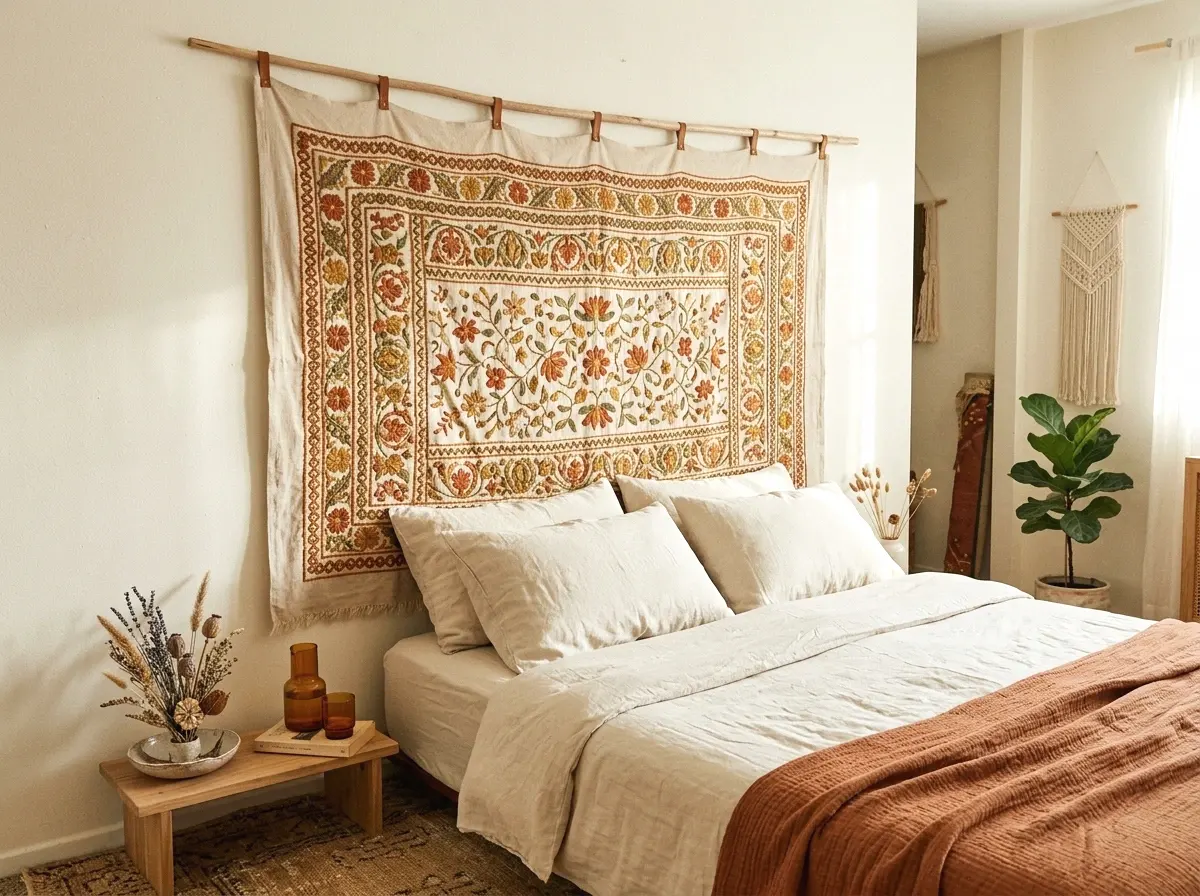 embroidered tapestry headboard