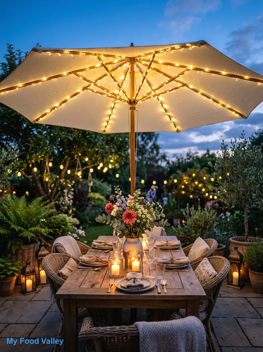 fairy-lit umbrella for magical evenings