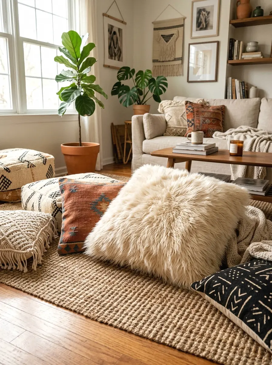 faux fur floor pillow accent