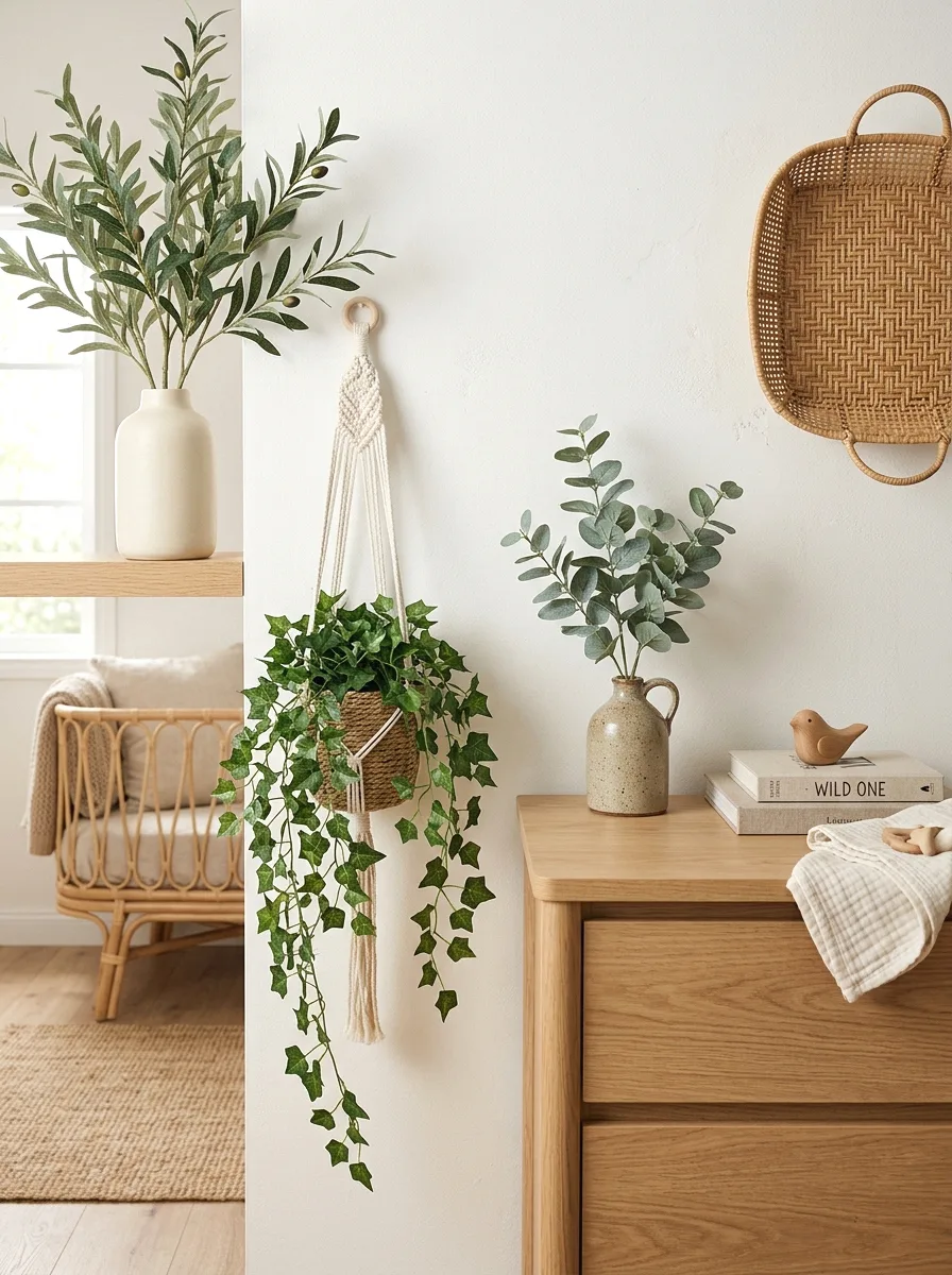 faux plants and trailing greenery
