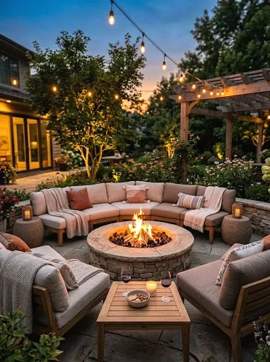 fire pit lounge with sectional seating