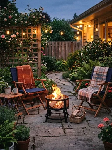 fire pit paired with hammock or swing seating