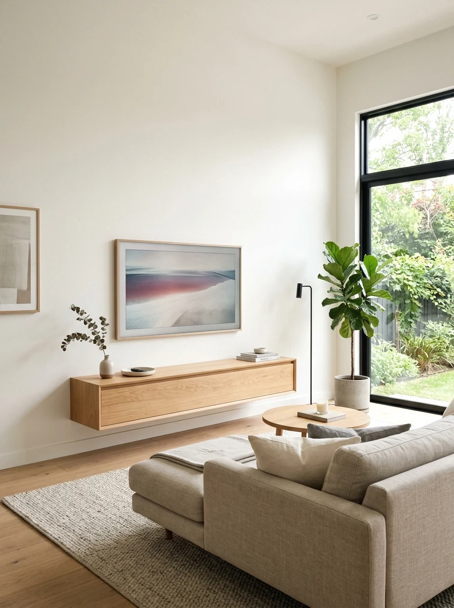 floating console with wall-mounted tv