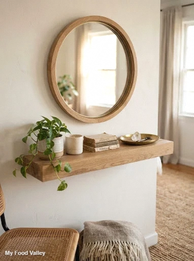 floating shelf and mirror nook