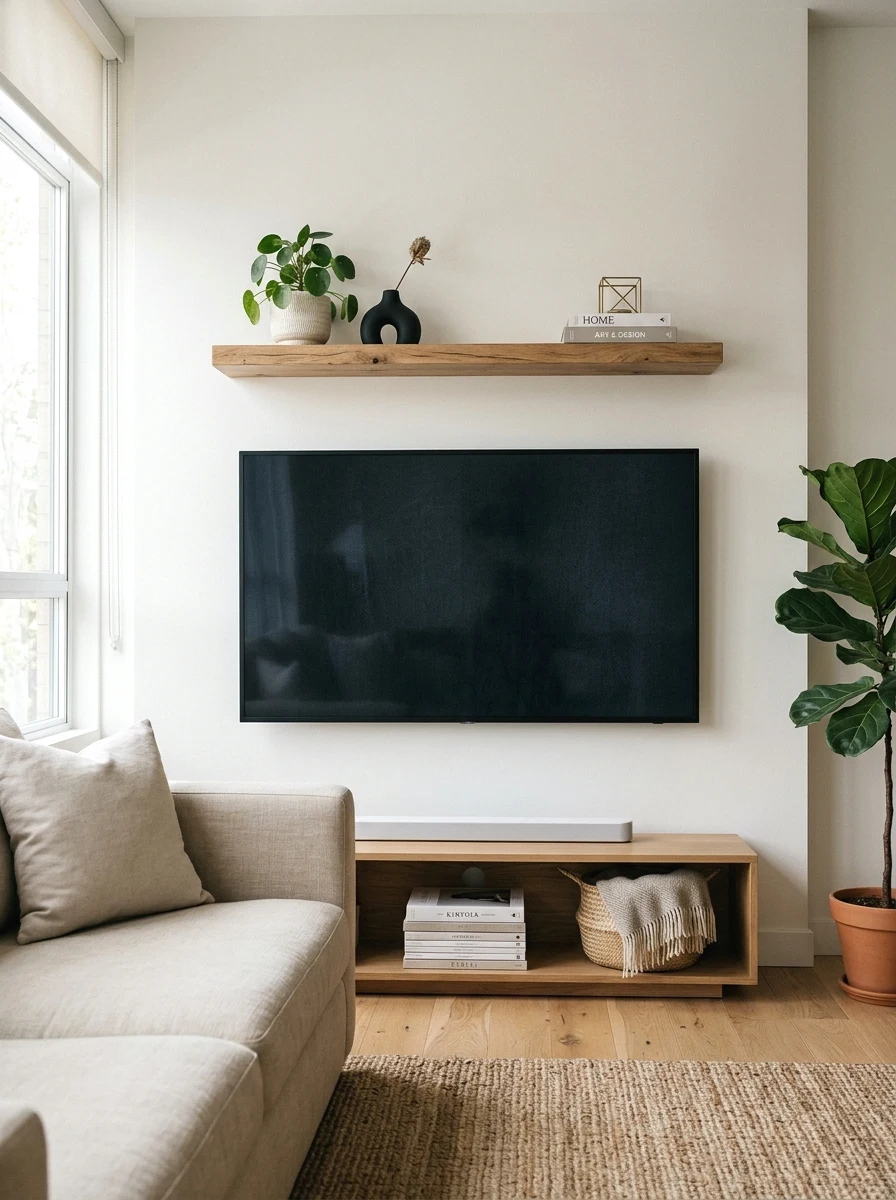 floating shelves for styling around the tv