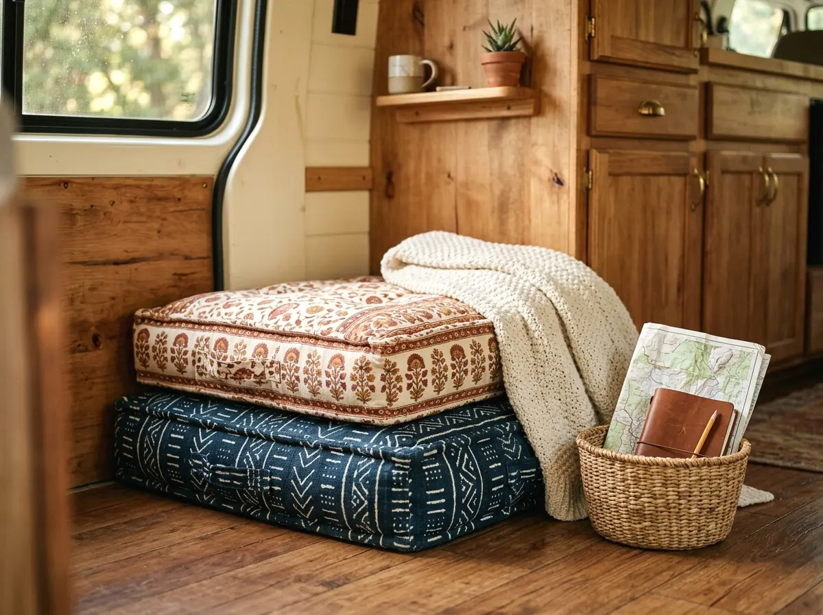 floor cushions and a low seating nook