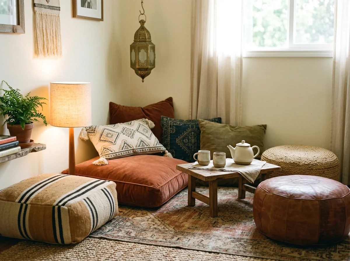 floor cushions and low seating corner