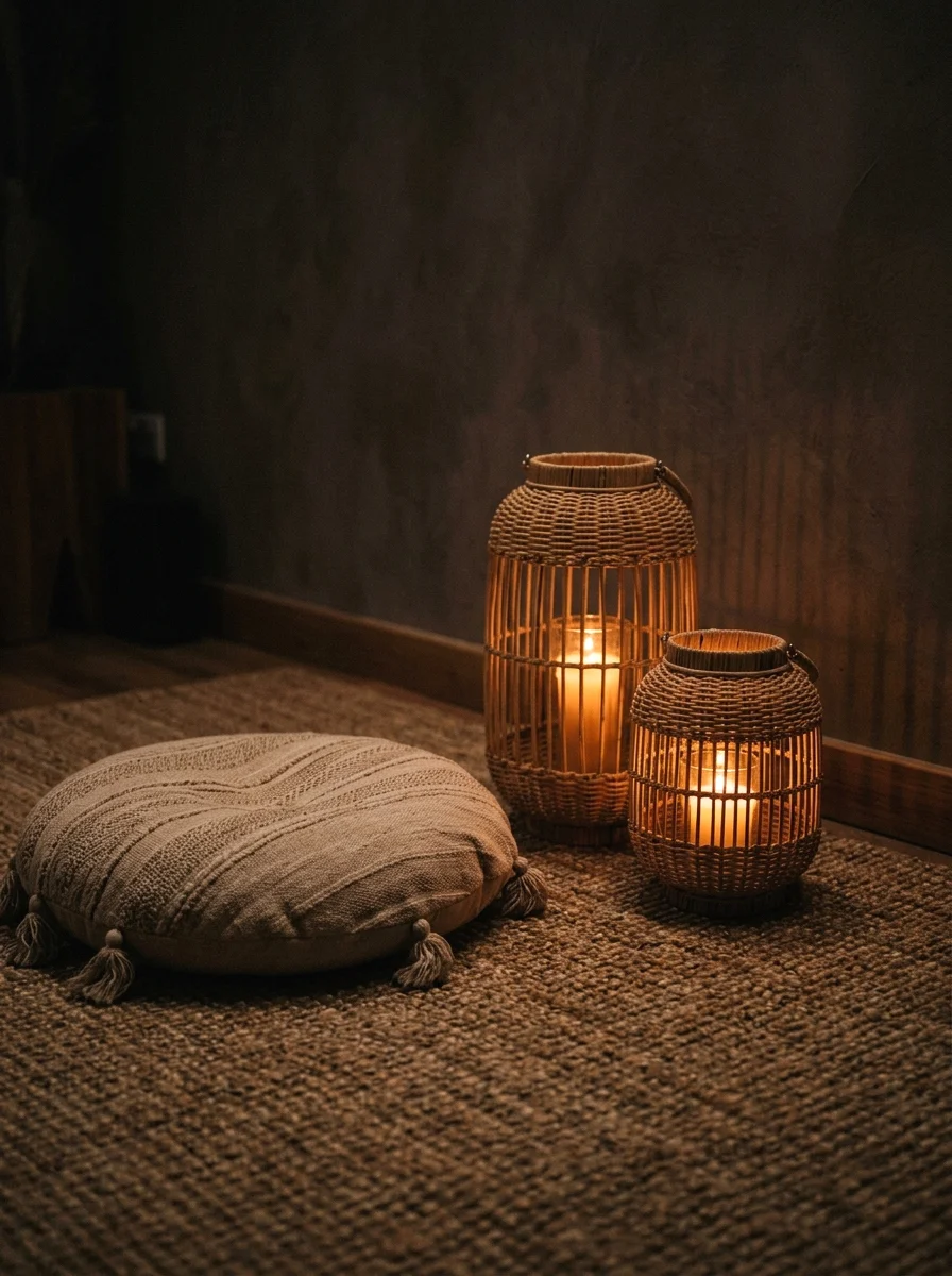 floor-level low lighting and lanterns