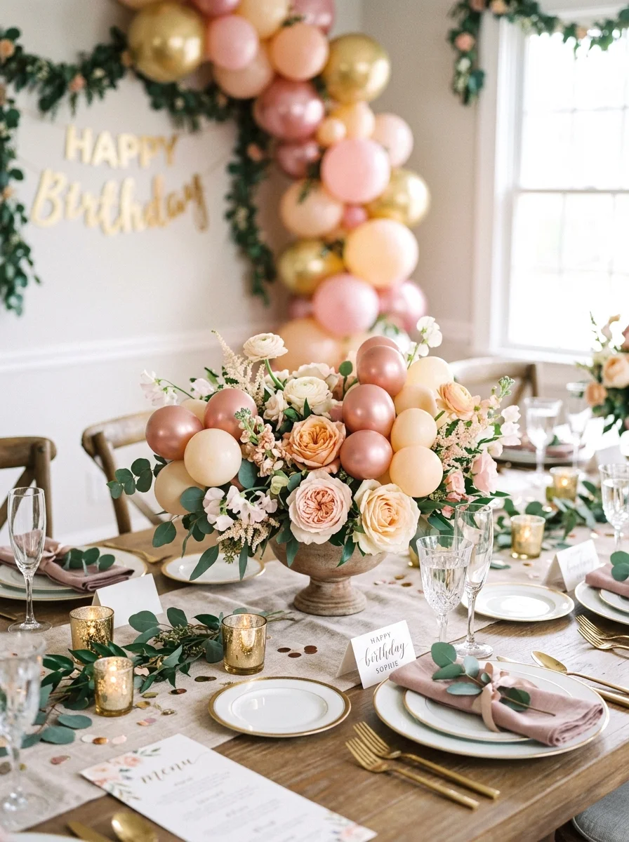 floral and balloon centerpiece
