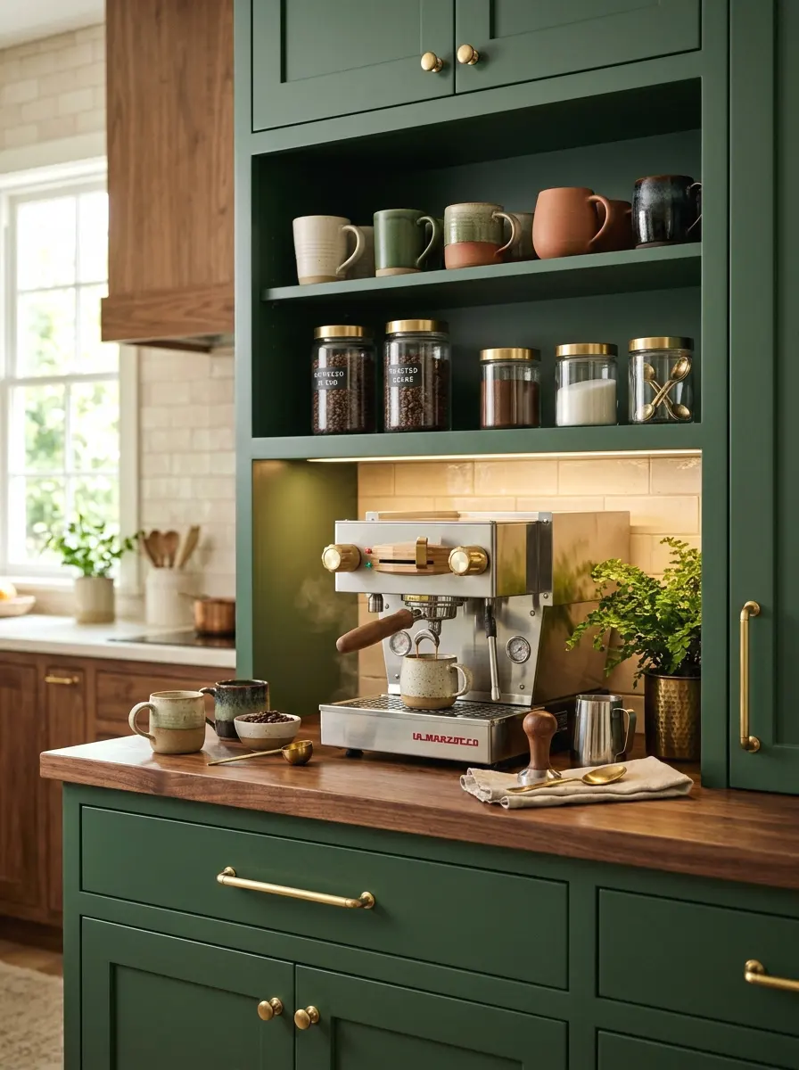 forest green built-in coffee station