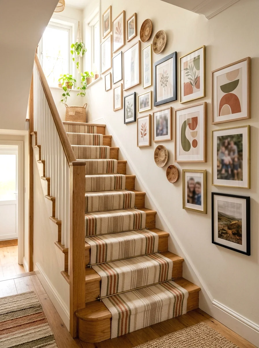 gallery wall climbing the stair wall