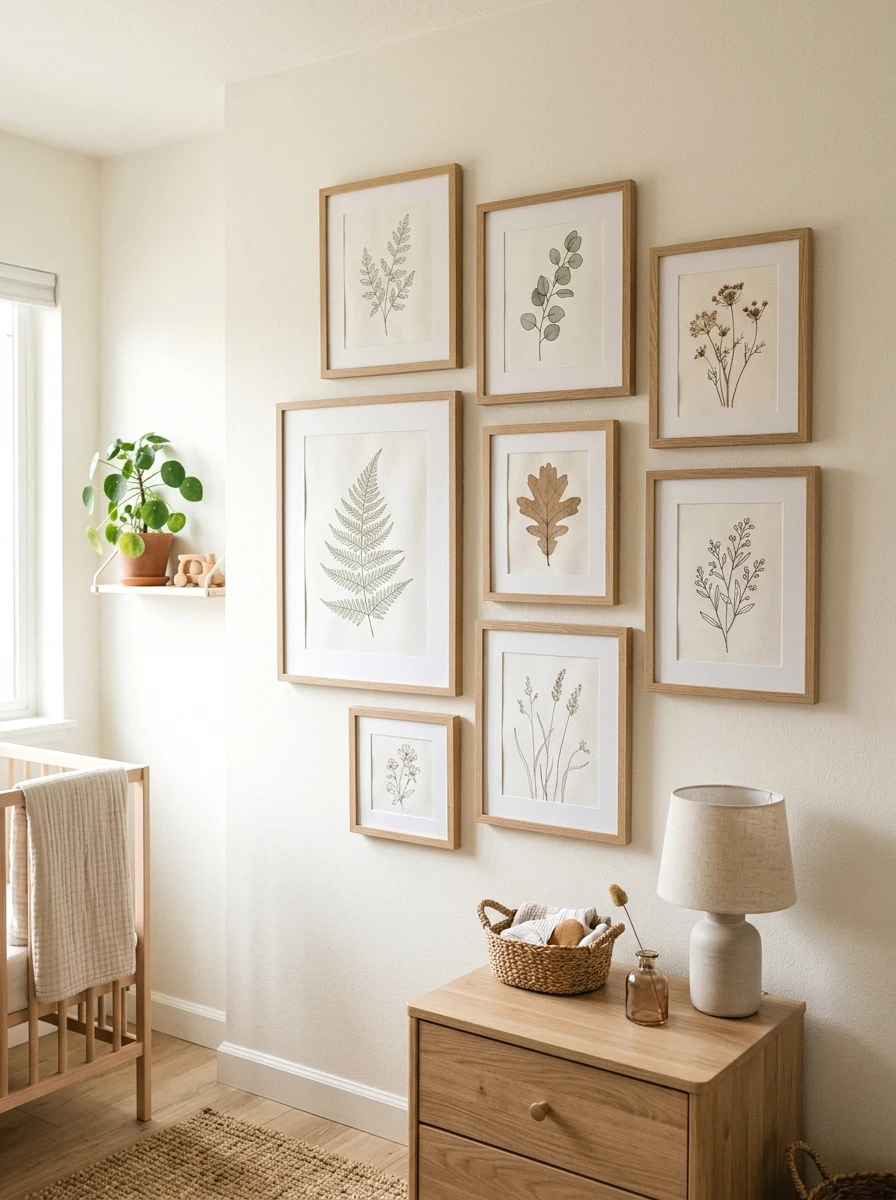gallery wall of botanical prints