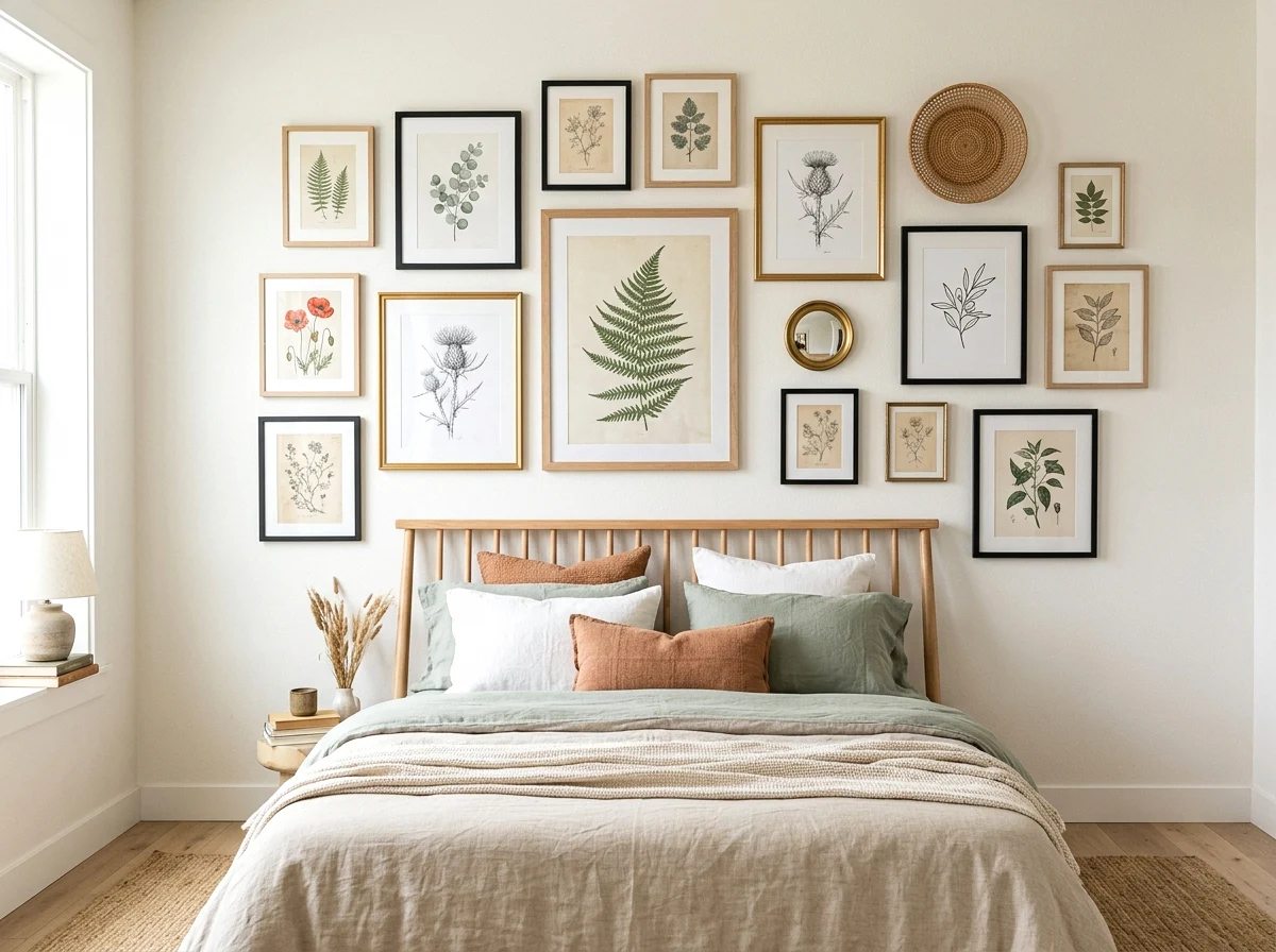 gallery wall with botanical prints