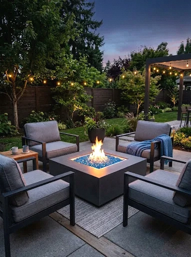 gas fire pit table with glass rocks