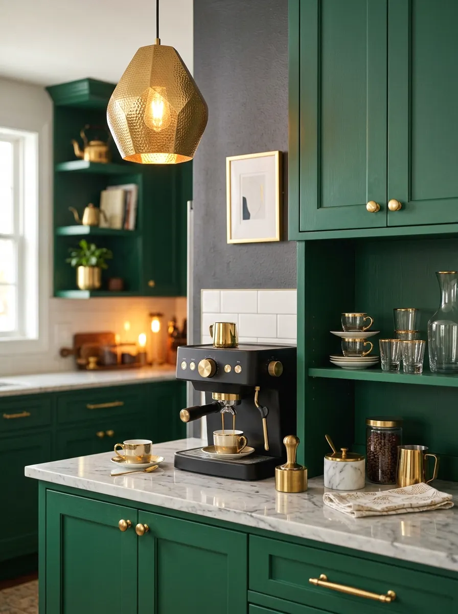 green and gold glam coffee station