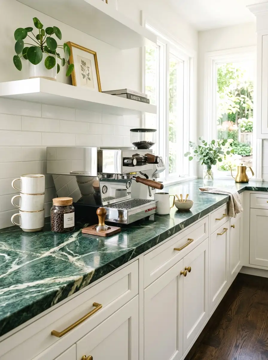 green marble countertop bar