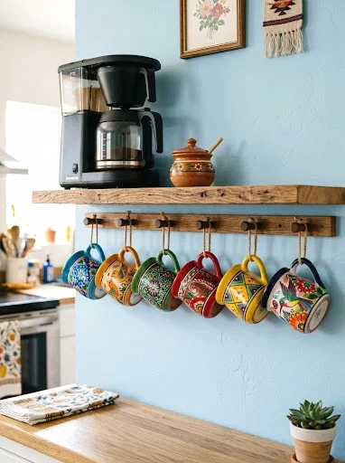 hand-painted ceramic mug wall