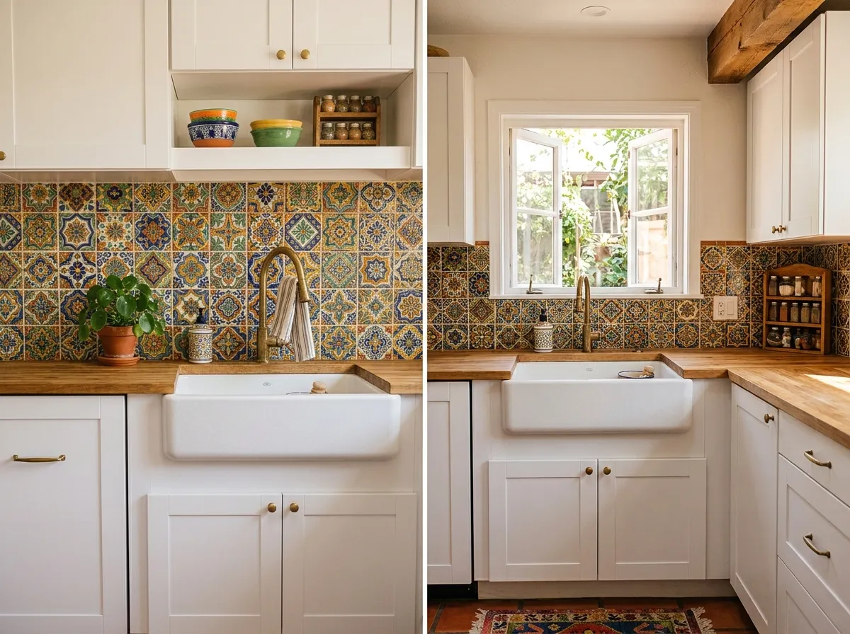 hand-painted talavera tile accent wall