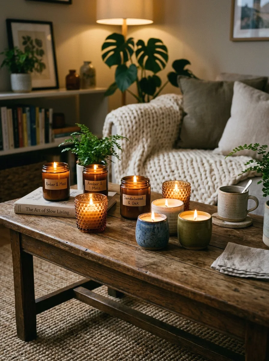 handmade candles in vintage vessels