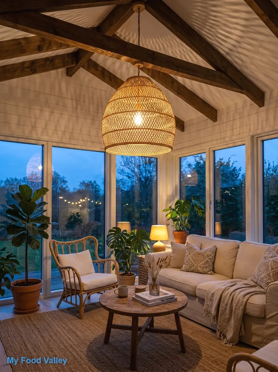 hang a rattan pendant or woven chandelier