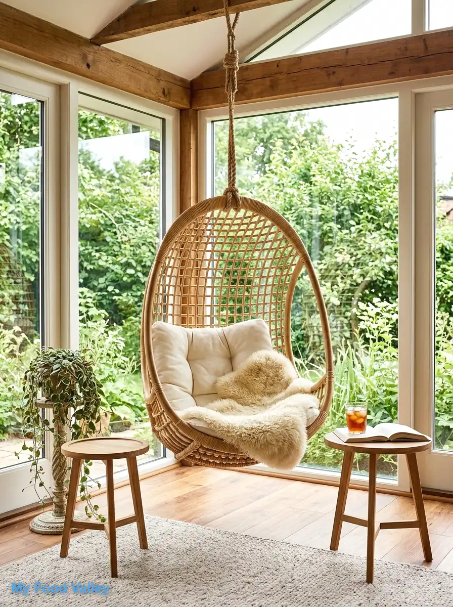 hang an egg chair or rattan swing by the windows