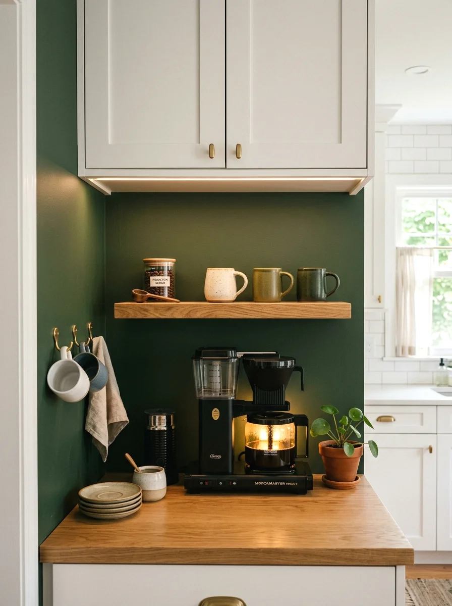 hunter green under-cabinet nook