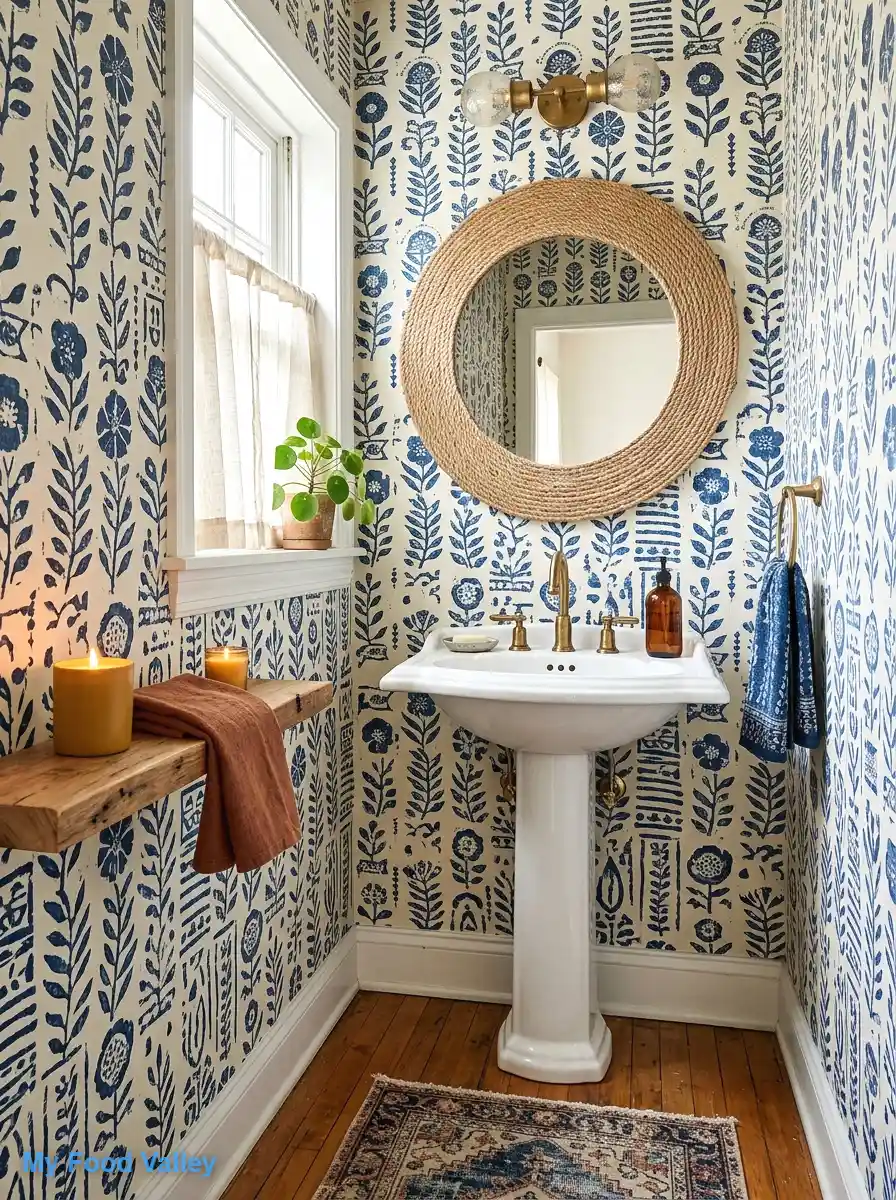 indigo block-print wallpaper for handcrafted pattern