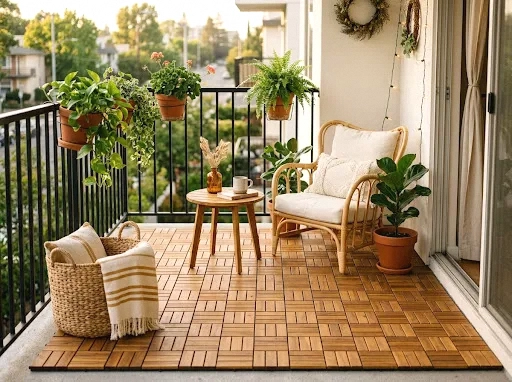 interlocking wood deck tiles for an instant floor upgrade