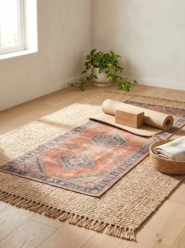 layered jute and kilim rugs that ground your practice