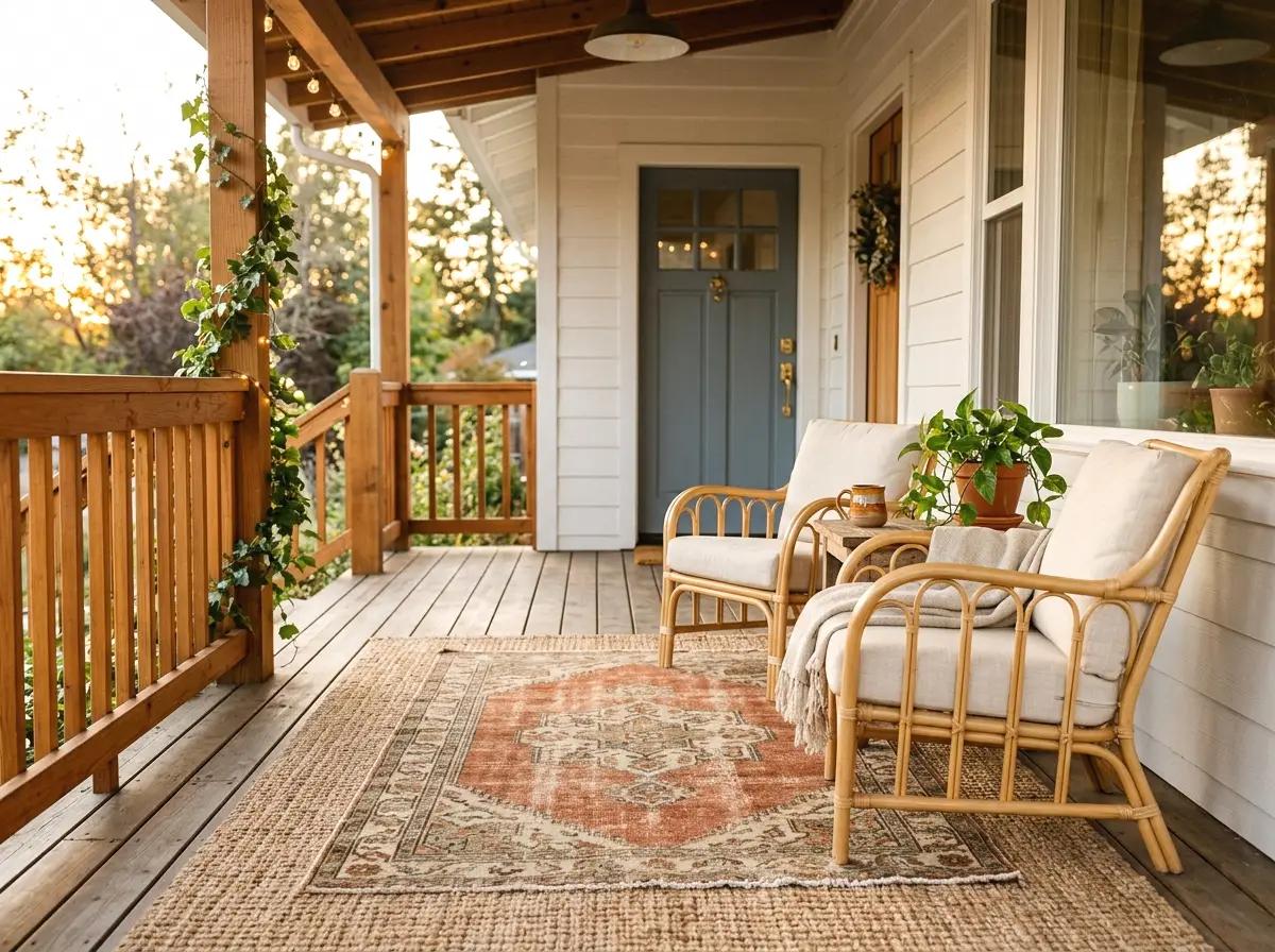layered jute and vintage rugs