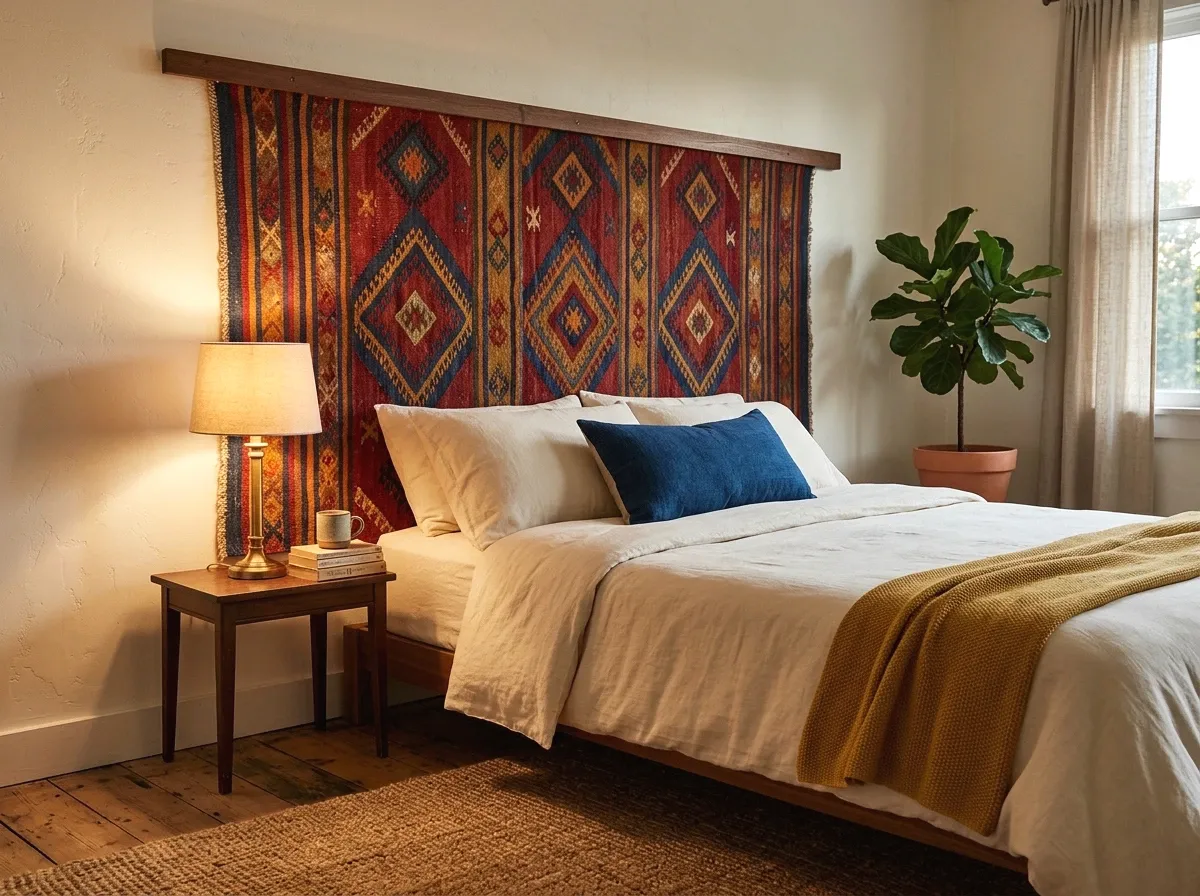 layered kilim rug headboard