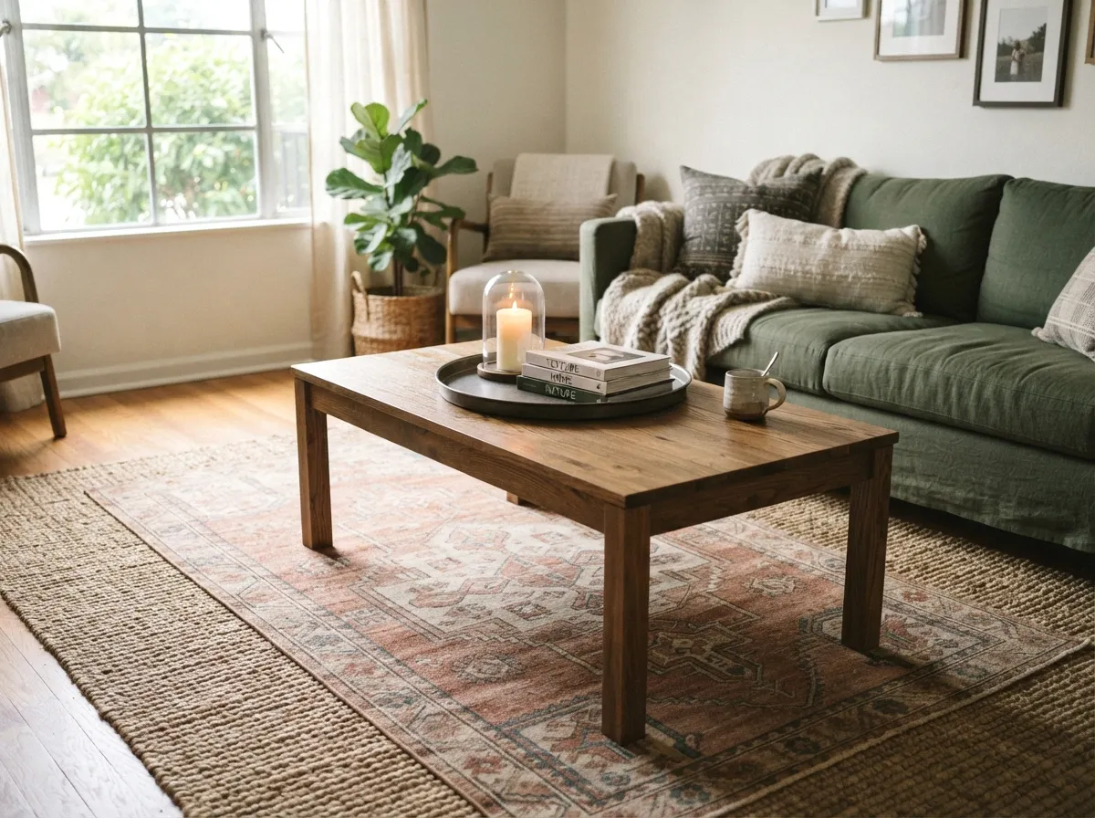 layered rugs underneath for grounding