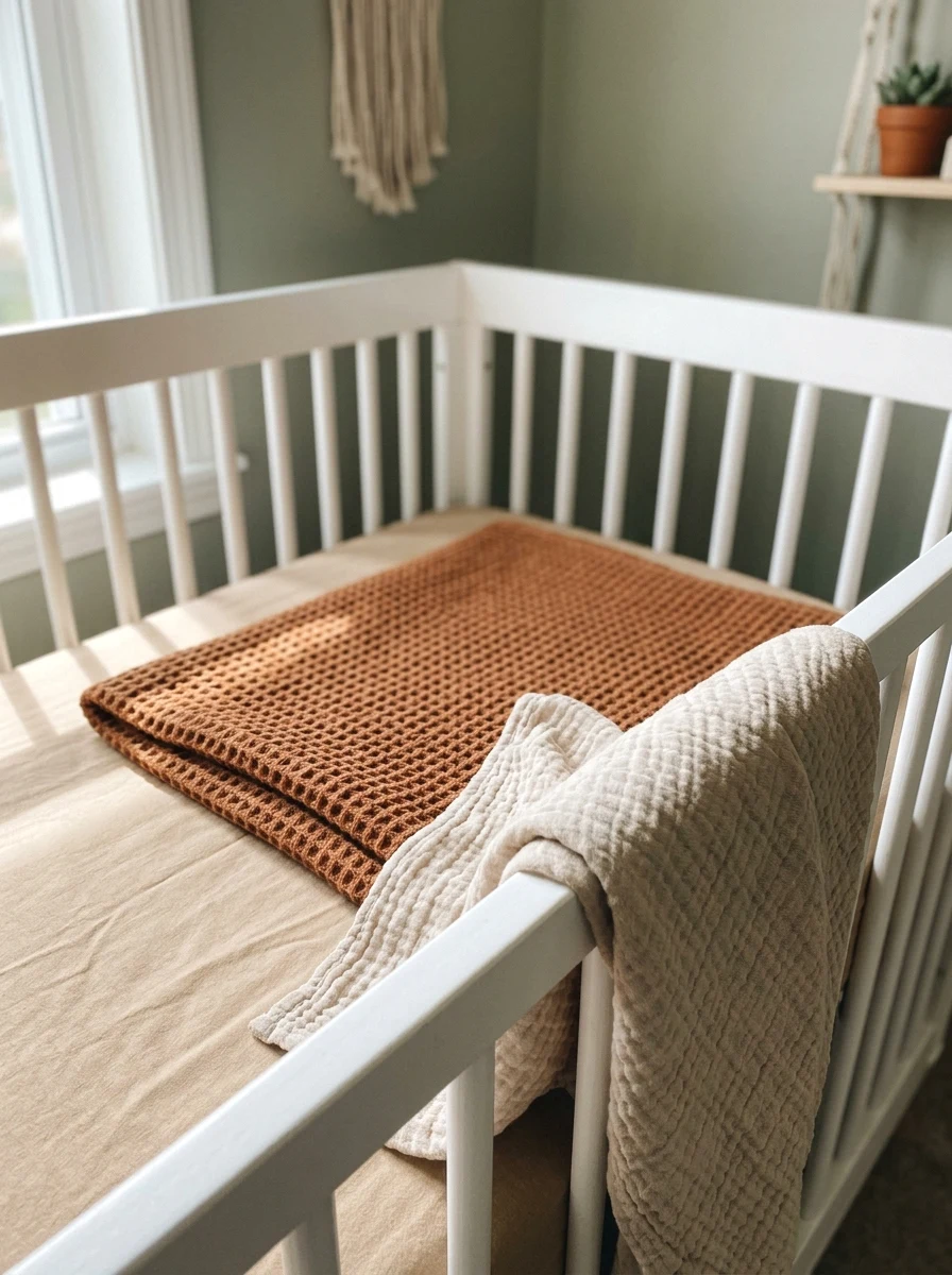 layered textured bedding in earth tones