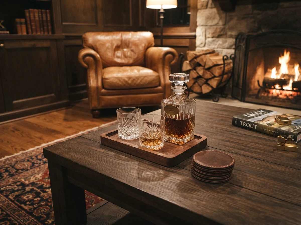leather coasters with a decanter set
