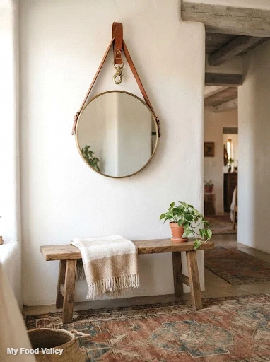 leather strap hanging mirror