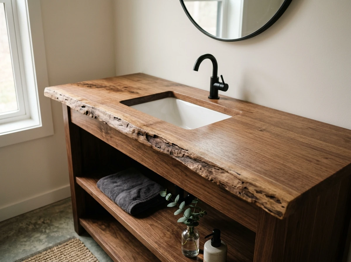 live-edge wood countertop with undermount sink