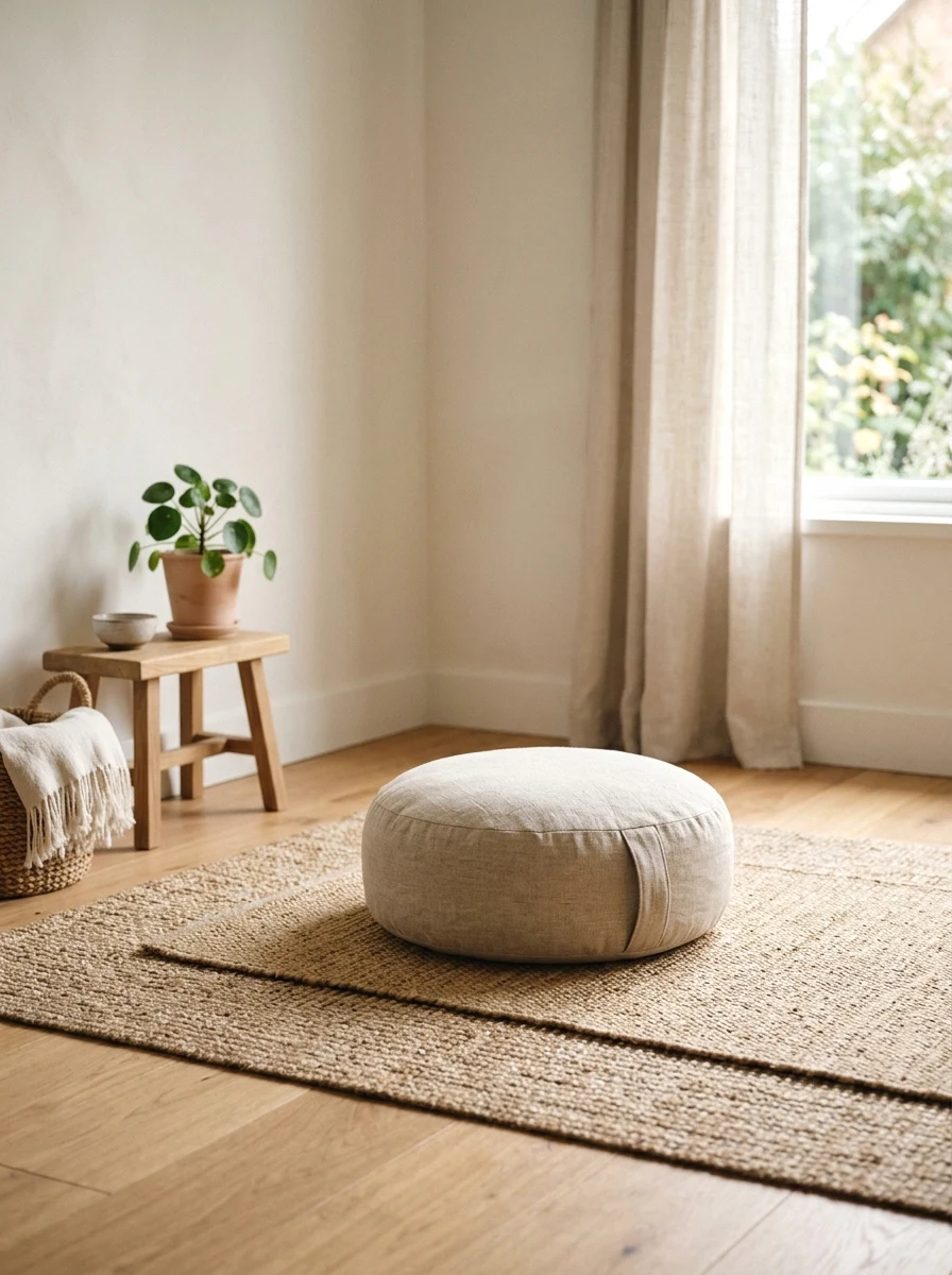 low floor cushions and a dedicated meditation pillow